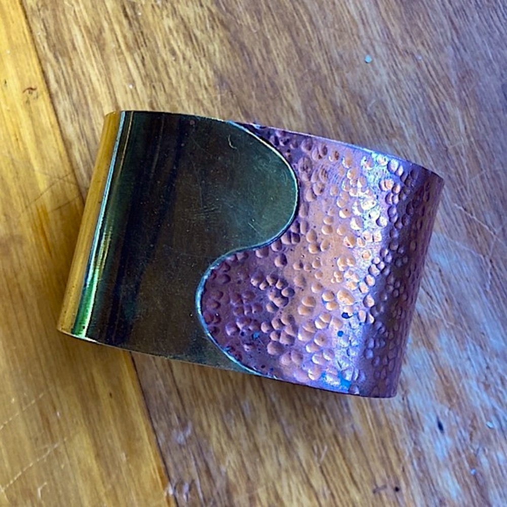 BRACELET Handmade Vintage Cuff Brutalist Mexico Copper Brass Mixed Metals - Picture 5 of 14